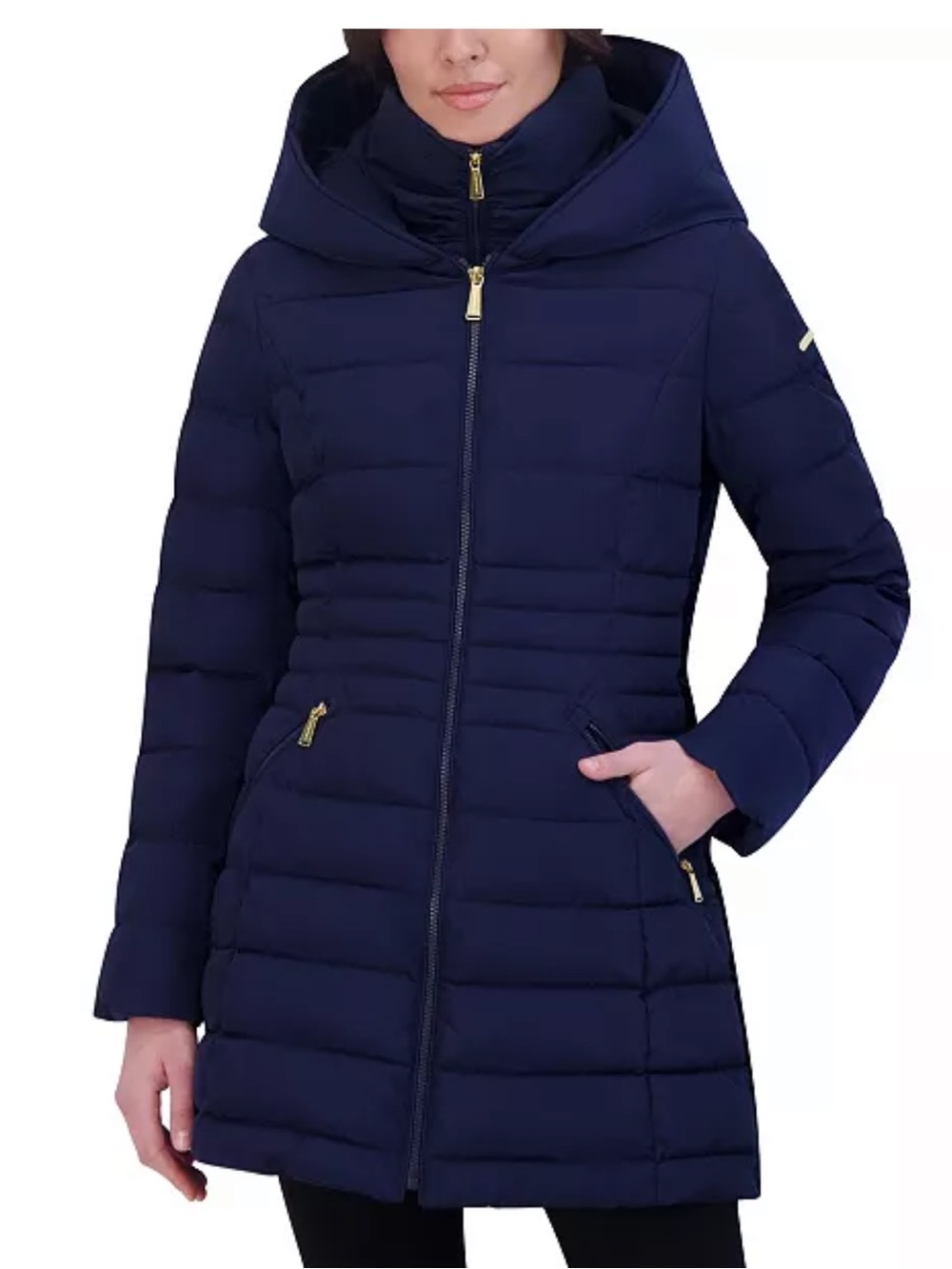 Laundry By Shelli Segal Navy Quilted Hooded Puffer Coat